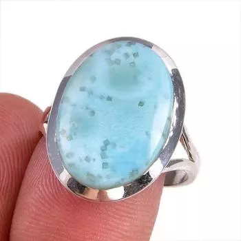 Natural Republic Larimar Gemstone 925 Sterling Silver Jewelry Ring Size 8.5 h9n86