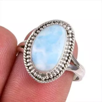 Natural Republic Larimar Gemstone 925 Sterling Silver Jewelry Ring Size 7.5 M9S38