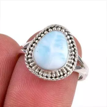 Natural Republic Larimar Gemstone 925 Sterling Silver Jewelry Ring Size 6.5 Z0N59