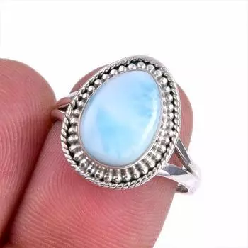 Natural Republic Larimar Gemstone 925 Sterling Silver Jewelry Ring Size 7.5 d7h90