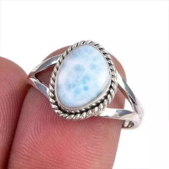 Natural Republic Larimar Gemstone 925 Sterling Silver Jewelry Ring Size 7.5 z4l99