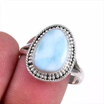 Natural Republic Larimar Gemstone 925 Sterling Silver Jewelry Ring Size 9.5 O0f96