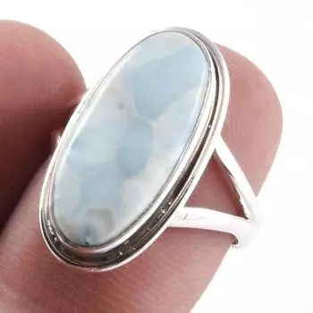 Natural Republic Larimar Gemstone Handmade 925 Solid Silver Gift Ring S.6 h6v50