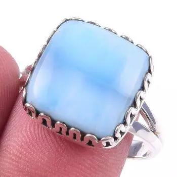 Natural Republic Larimar Gemstone Handmade 925 Solid Silver Ring Size 10 J3h78