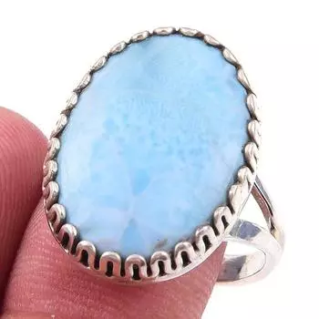 Natural Republic Larimar Gemstone Handmade 925 Solid Silver Ring Size 10 a5Z75
