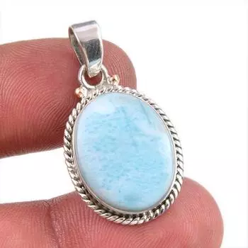 Natural Republic Larimar Gemstone Handmade 925 Solid Silver Pendant 1.50 p0A79