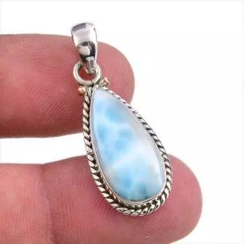 Natural Republic Larimar Gemstone Handmade 925 Solid Silver Pendant 1.25 c2y98
