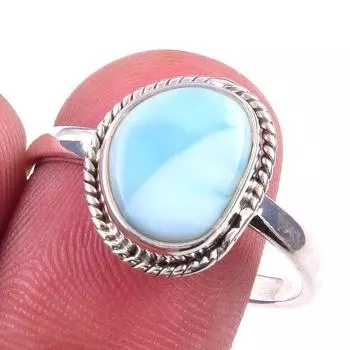 Natural Republic Larimar Gemstone Handmade 925 Solid Silver Ring Size 10 D3g23