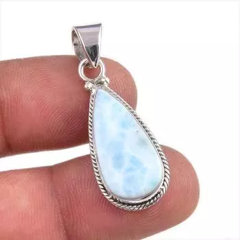 Natural Republic Larimar Gemstone Handmade 925 Solid Silver Pendant 1.5 e2f38