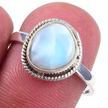Natural Republic Larimar Gemstone Handmade 925 Solid Silver Ring Size 7.5 H9d47