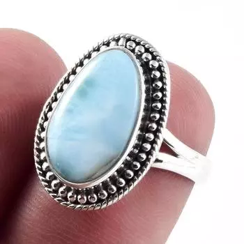 Natural Republic Larimar Gemstone Handmade 925 Solid Silver Gift Ring S.6 f0C52