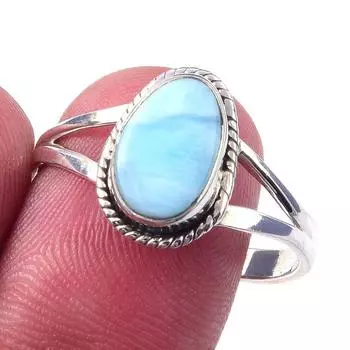 Natural Republic Larimar Gemstone Handmade 925 Solid Silver Ring Size 10 l0s74