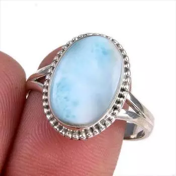 Natural Republic Larimar Gemstone Handmade 925 Solid Silver Gift Ring S.10 P6I18