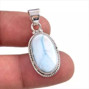 Natural Republic Larimar Gemstone Handmade 925 Solid Silver Pendant 1.5 B3n38