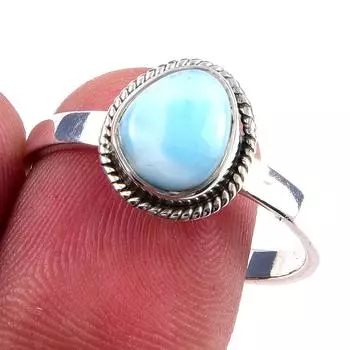 Natural Republic Larimar Gemstone Handmade 925 Solid Silver Ring Size 10 H2j50