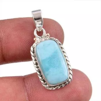 Natural Republic Larimar Gemstone Handmade 925 Solid Silver Pendant 1.50 k4k10