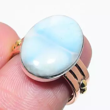 Natural Republic Larimar Gemstone Handmade 925 Solid Silver Gift Ring S.6 J5h94