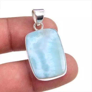 Natural Republic Larimar Gemstone Handmade 925 Solid Silver Pendant 1.5 d1H24
