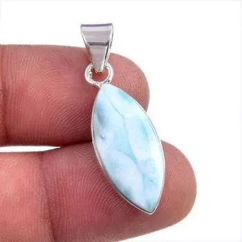 Natural Republic Larimar Gemstone Handmade 925 Solid Silver Pendant 1.5 W9Z48