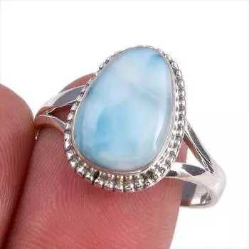 Natural Republic Larimar Gemstone Handmade 925 Solid Silver Gift Ring S.10 O4I95