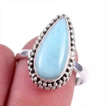 Natural Republic Larimar Gemstone Handmade 925 Solid Silver Gift Ring S.8 S4V82