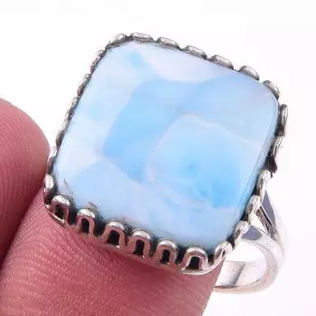 Natural Republic Larimar Gemstone Handmade 925 Solid Silver Ring Size 10 b2T66