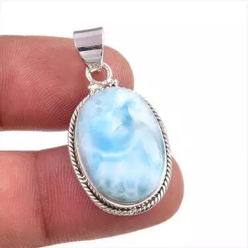 Natural Republic Larimar Gemstone Handmade 925 Solid Silver Pendant 1.5 T2V10