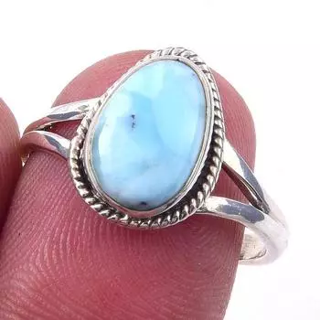 Natural Republic Larimar Gemstone Handmade 925 Solid Silver Ring Size 7.5 M1D57