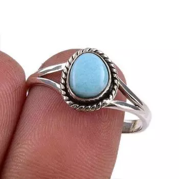 Natural Republic Larimar Gemstone Handmade 925 Sterling Silver Ring Size 9 f6k53