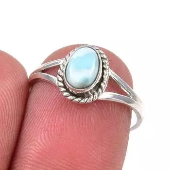 Natural Republic Larimar Gemstone Handmade 925 Sterling Silver Ring Size 7 V5J61