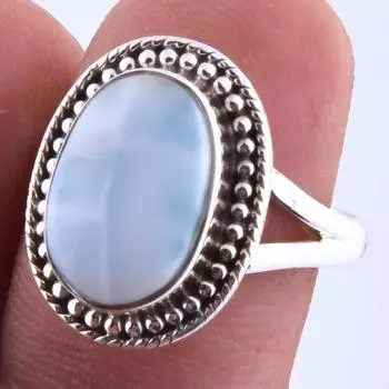 Natural Republic Larimar Gemstone Handmade 925 Sterling Silver Ring S.7 r2E00
