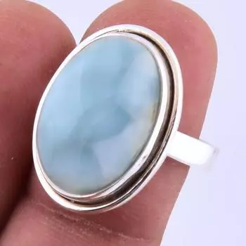 Natural Republic Larimar Gemstone Handmade 925 Sterling Silver Ring S.7.5 u2b06