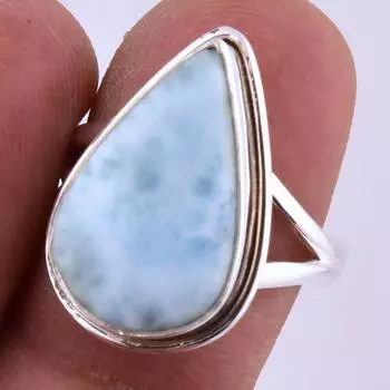 Natural Republic Larimar Gemstone Handmade 925 Sterling Silver Ring S.7.5 H6Z95
