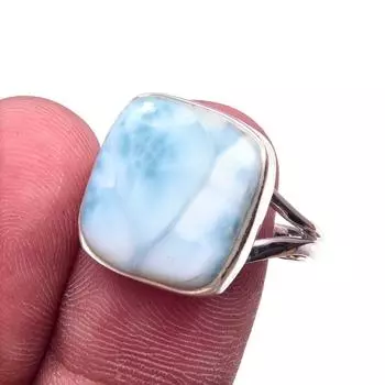 Natural Republic Larimar Gemstone Handmade 925 Sterling Silver Ring S.9.5 L8O22