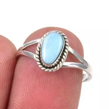 Natural Republic Larimar Gemstone Handmade 925 Sterling Silver Ring Size 7 a6V35
