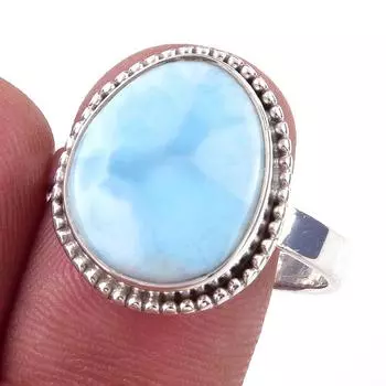 Natural Republic Larimar Gemstone Handmade 925 Sterling Silver Ring Size 10 W7G23