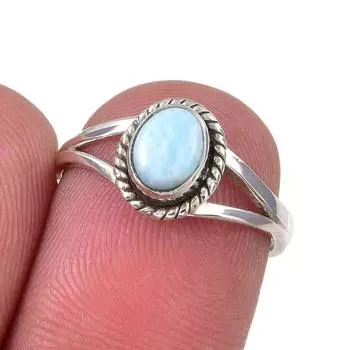 Natural Republic Larimar Gemstone Handmade 925 Sterling Silver Ring Size 6 W0Y06