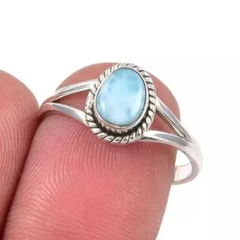 Natural Republic Larimar Gemstone Handmade 925 Sterling Silver Ring Size 8 J4e34