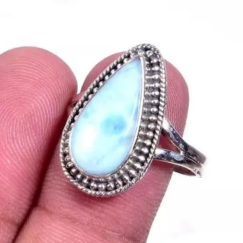 Natural Republic Larimar Gemstone Handmade 925 Sterling Silver Ring Size 10 e5w34