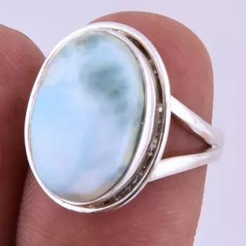 Natural Republic Larimar Gemstone Handmade 925 Sterling Silver Ring S.6 w0N20