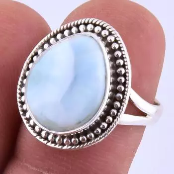 Natural Republic Larimar Gemstone Handmade 925 Sterling Silver Ring S.7 n6b00