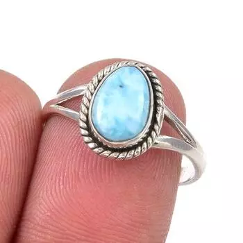 Natural Republic Larimar Gemstone Handmade 925 Sterling Silver Ring Size 8 N2g91