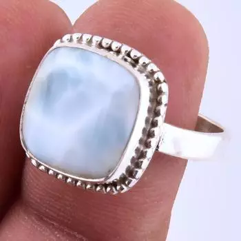Natural Republic Larimar Gemstone Handmade 925 Sterling Silver Ring S.9 y2V42