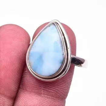 Natural Republic Larimar Gemstone Handmade 925 Sterling Silver Ring Size 10 s9h69