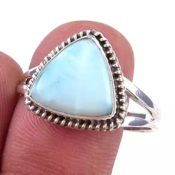 Natural Republic Larimar Gemstone Handmade 925 Sterling Silver Ring S.9.5 P3o77