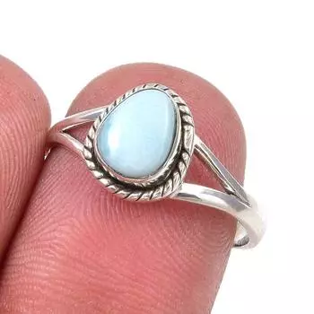Natural Republic Larimar Gemstone Handmade 925 Sterling Silver Ring Size 8 t2v33