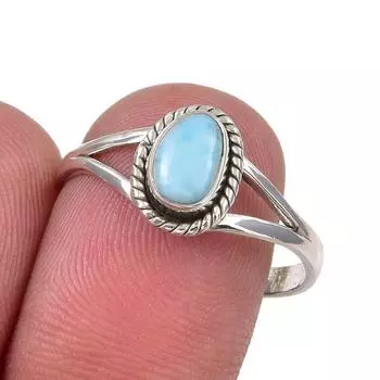 Natural Republic Larimar Gemstone Handmade 925 Sterling Silver Ring Size 9 j0G50