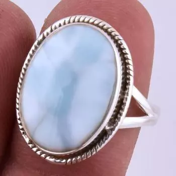 Natural Republic Larimar Gemstone Handmade 925 Sterling Silver Ring S.8 j7H86