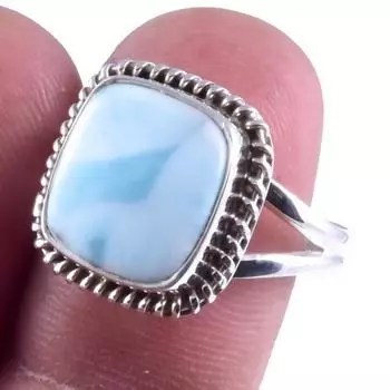 Natural Republic Larimar Gemstone Handmade 925 Sterling Silver Ring S.9 L4A31