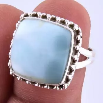 Natural Republic Larimar Gemstone Handmade 925 Sterling Silver Ring S.6 E0o47